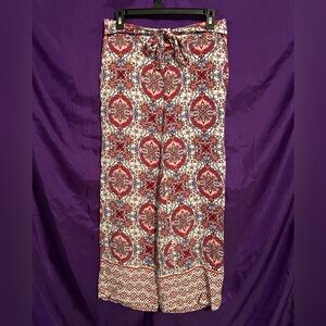 LOFT Pink/White Kaleidoscope Pattern Wide Leg Boho Pants. Size M.